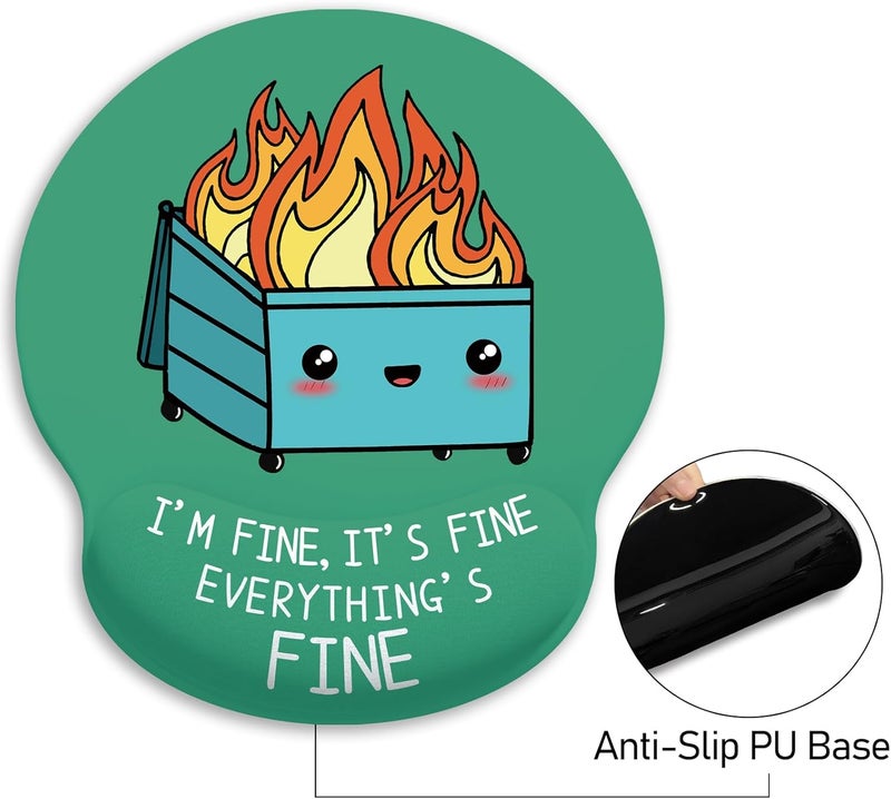 Blusabaca Ergonomic Mouse Pad with Wrist Support, Dumpster on Fire Mouse Pad with Wrist Rest, Gaming Mousepad with Non-Slip Pain Relief PU Base, Cute Mouse Pad for Desk Accessories Office Supplies Decor - Image 5